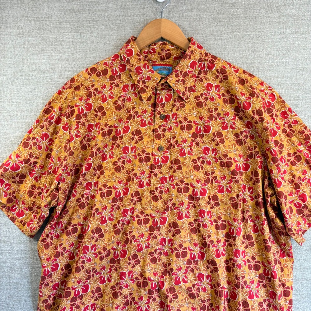 VTG Joe Kealoha Reyn Spooner XL Orange Red Hibiscus Floral Cotton Hawaiian Shirt